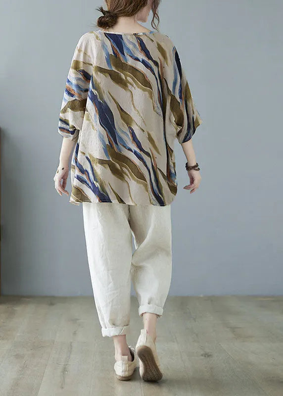 Blue Bat Wing Sleeve V Neck Asymmetrical Design Fall Striped Top