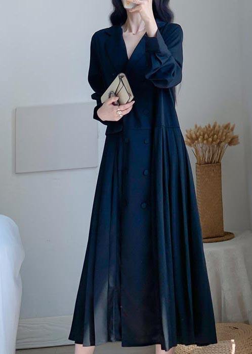 V Neck Cinched Summer Linen Black Dresses