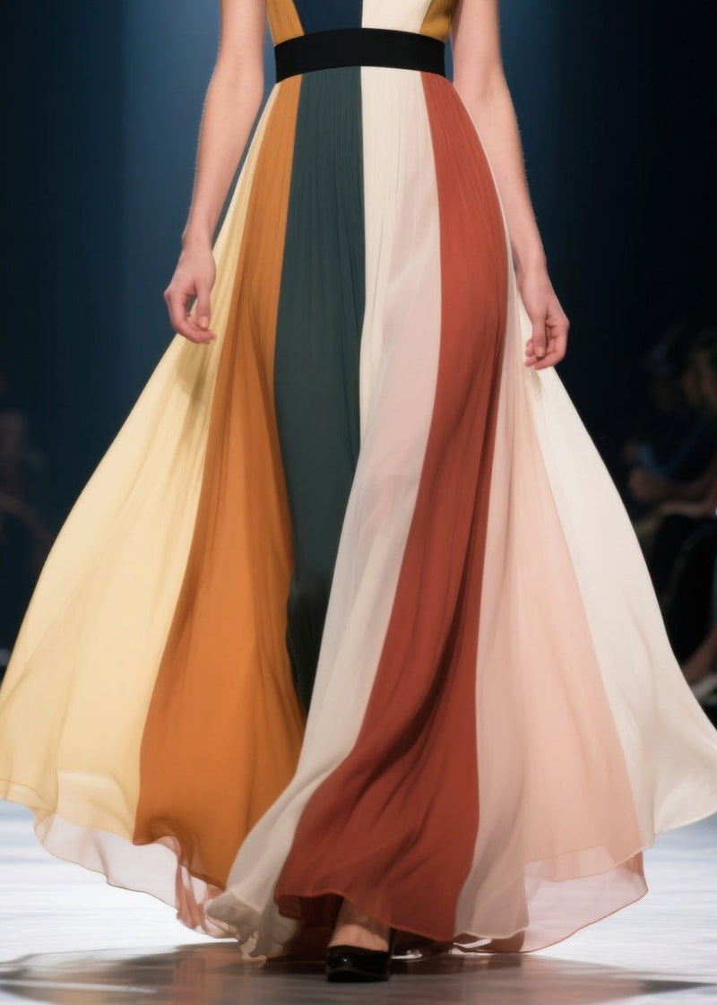 Multicolour Oversized Striped Chiffon Long Dress Summer