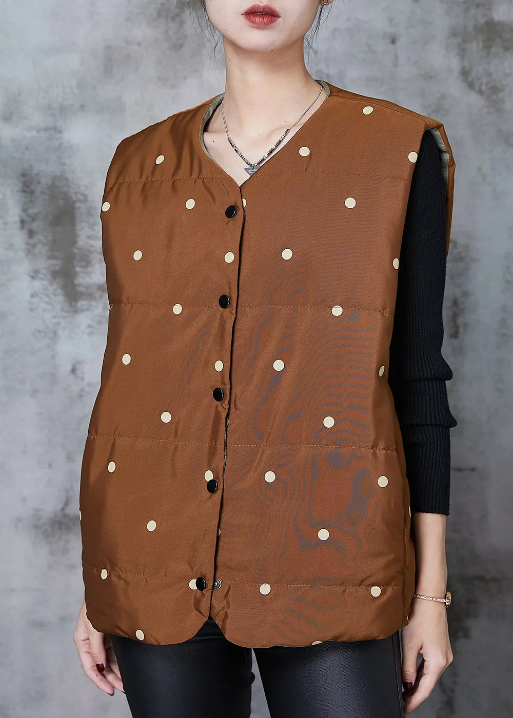 Coffee Dot Oversized Cotton Filled Vests Spring