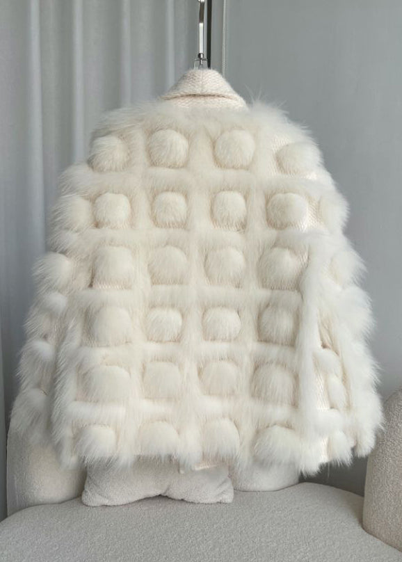 Boutique Beige Knit Patchwork Leather and Fur Jackets Winter