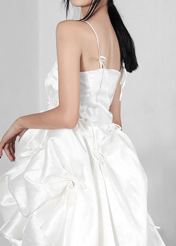 White Bowasymmetrical Summer Spaghetti Strap Dress