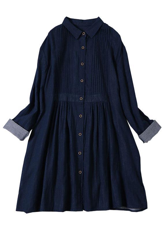 Style Grey Peterpan Collar Pockets Button Fall Maxi Dresses Long Sleeve