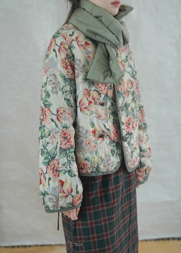 Photo Color Print Button Fine Cotton Filled Short Coat Spring