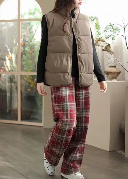 Art Chocolate Stand Collar Warm Fine Cotton Filled Vest