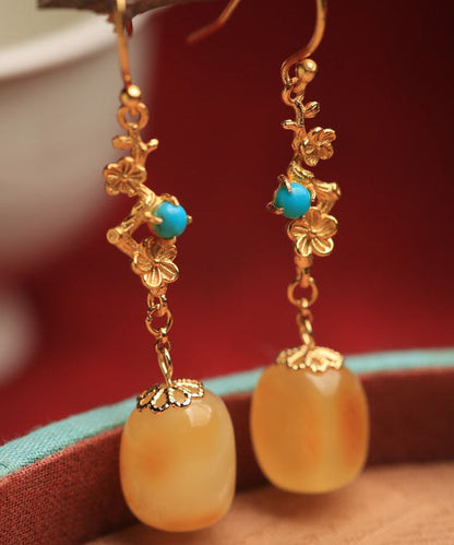 Orange Sterling Silver Ancient Gold Beeswax Turquoise Drop Earrings