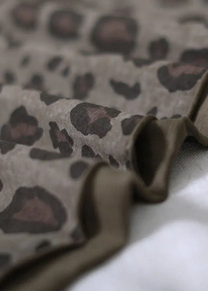 Modern Grey O-neck Oversized Leopard Print Cotton Tank Tops Short Sleeve