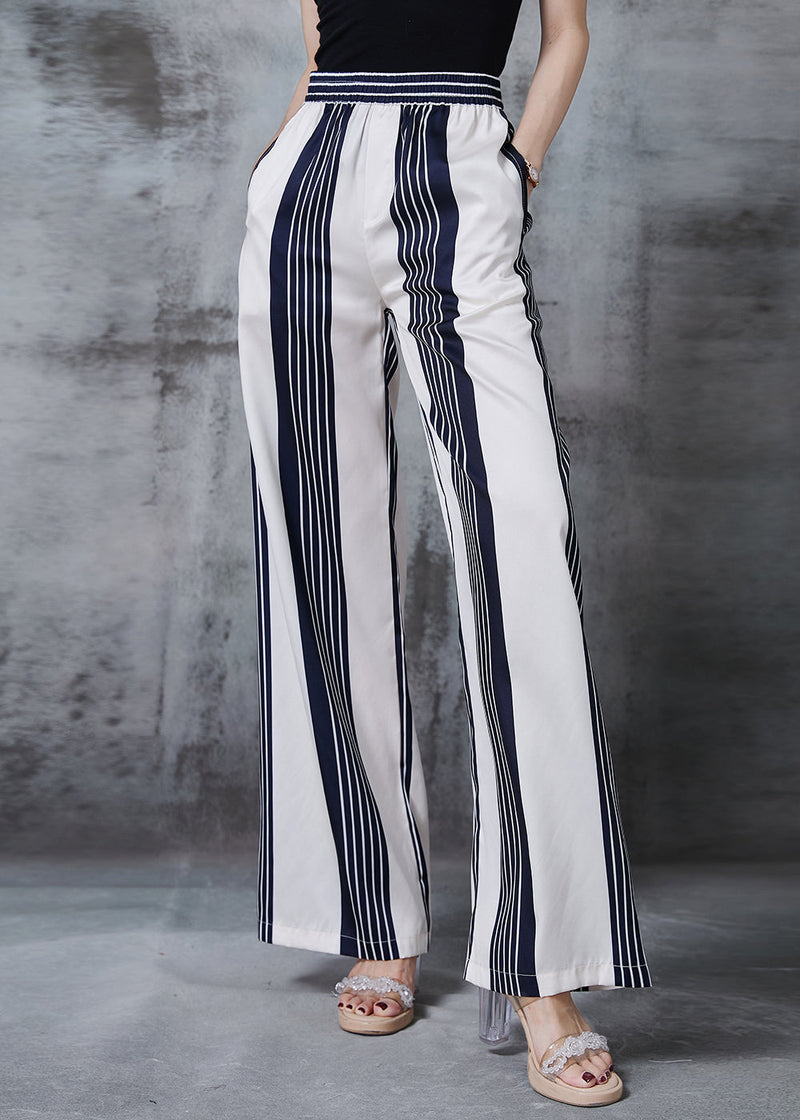 White Striped Chiffon Straight Pants Spring