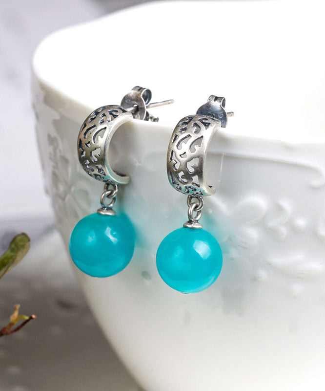 Blue Sterling Silver Gem Stone Tassel Drop Earrings