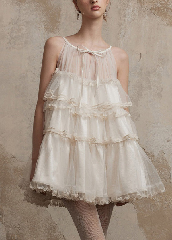 Pink Ruffled Patchwork Tulle Mini Dresses Summer