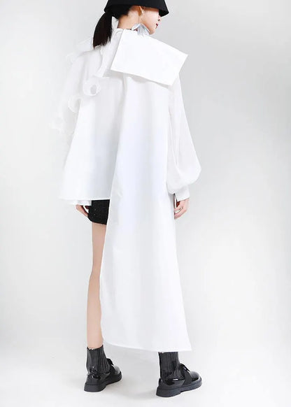 Classy White Patchwork Ruffles Chiffon Top