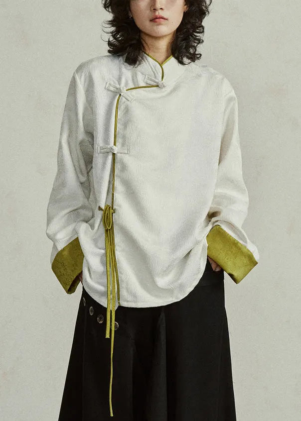 Original Design Beige Stand Collar Top Fall