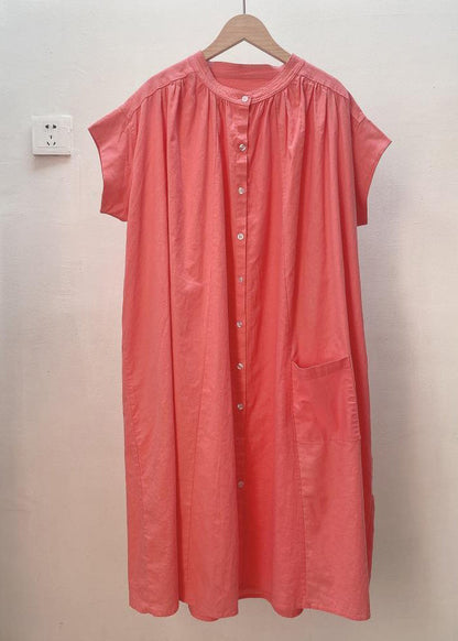 Loose White Button Pockets Cotton Shirt Dresses Summer