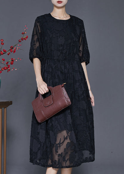 Black Jacquard Chiffon Robe Dresses Summer