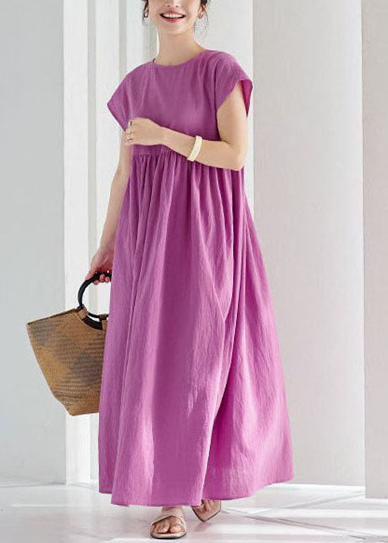 Rose Wrinkled Patchwork Cotton Long Dresses Summer