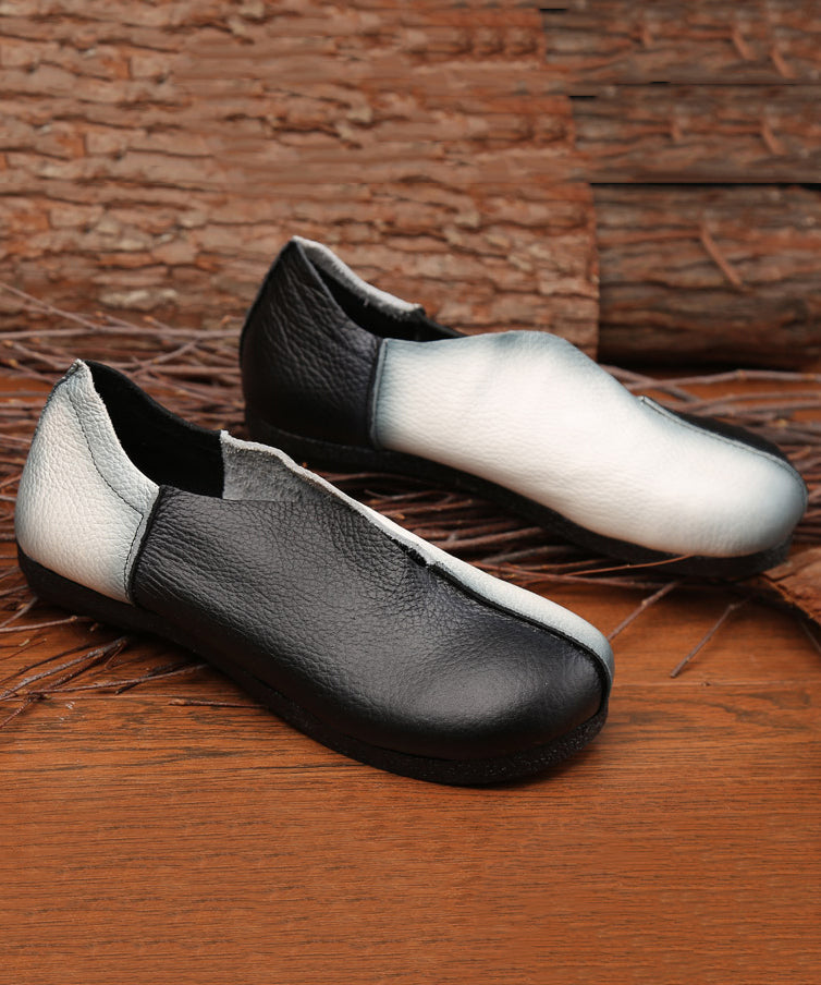 Comfortable Splicing Flats White Cowhide Leather