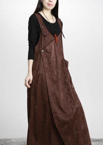 Unique Chocolate Button Asymmetrical Design Carpenter Holiday Dress Fall