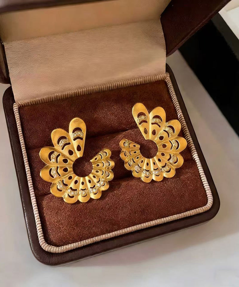 Golden Hollow Out Fan-shaped Metal Stud Earrings