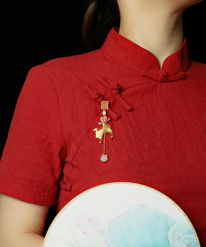 Gold Ancient Gold Jade Lotus Tassel Brooches
