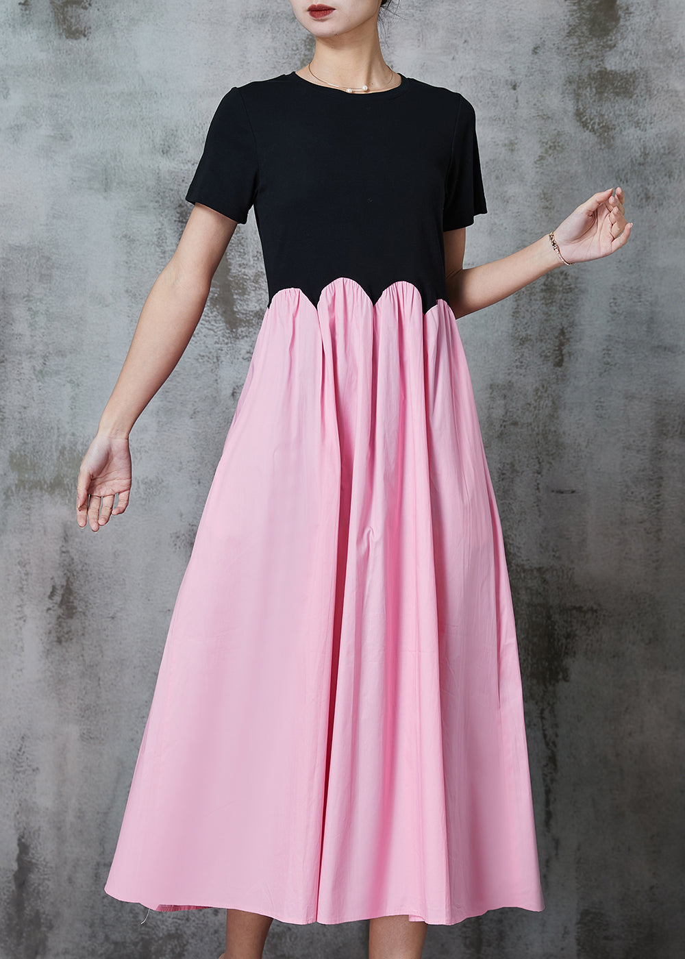 Fitted Black Exra Large Hem Patchwork Cotton Long Dress Summer