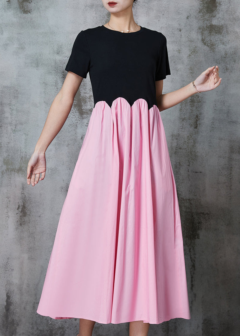 Fitted Black Exra Large Hem Patchwork Cotton Long Dress Summer
