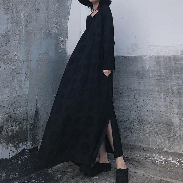 French Black Jacquard Clothes O Neck Tie Waist Long Spring Dress
