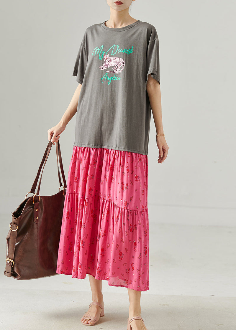 Grey Oversized Patchwork Print Cotton Dress Summer