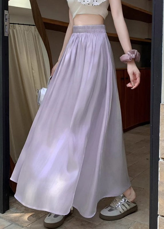 Organic Purple Elastic Waist Silk a Line Skirt Summer
