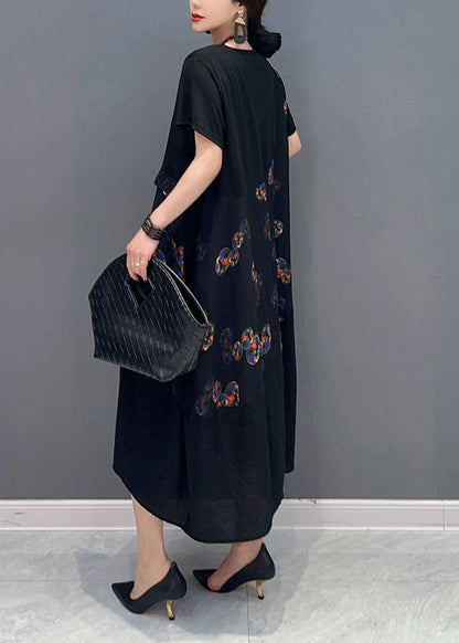 Black Ruffled Patchwork Holiday Dress Summer