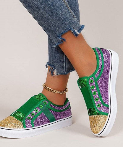 Purple Canvas Flat Feet Shoes Splicing Sequins