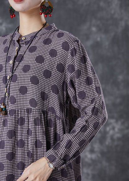 Purple Oversized Print Cotton Vacation Dresses Fall