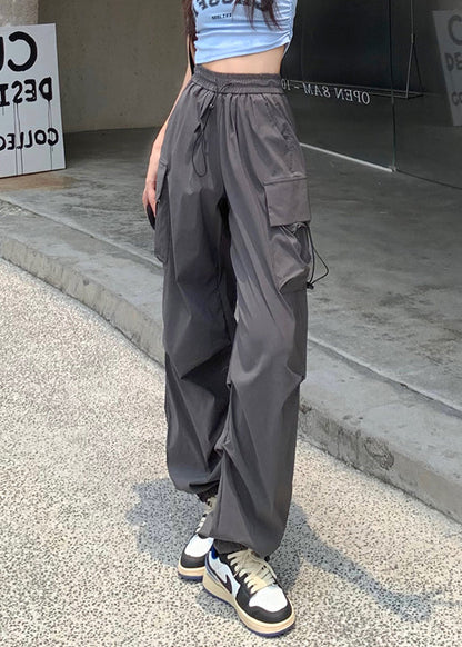 Pink Drawstring Pockets Beam Pants Summer