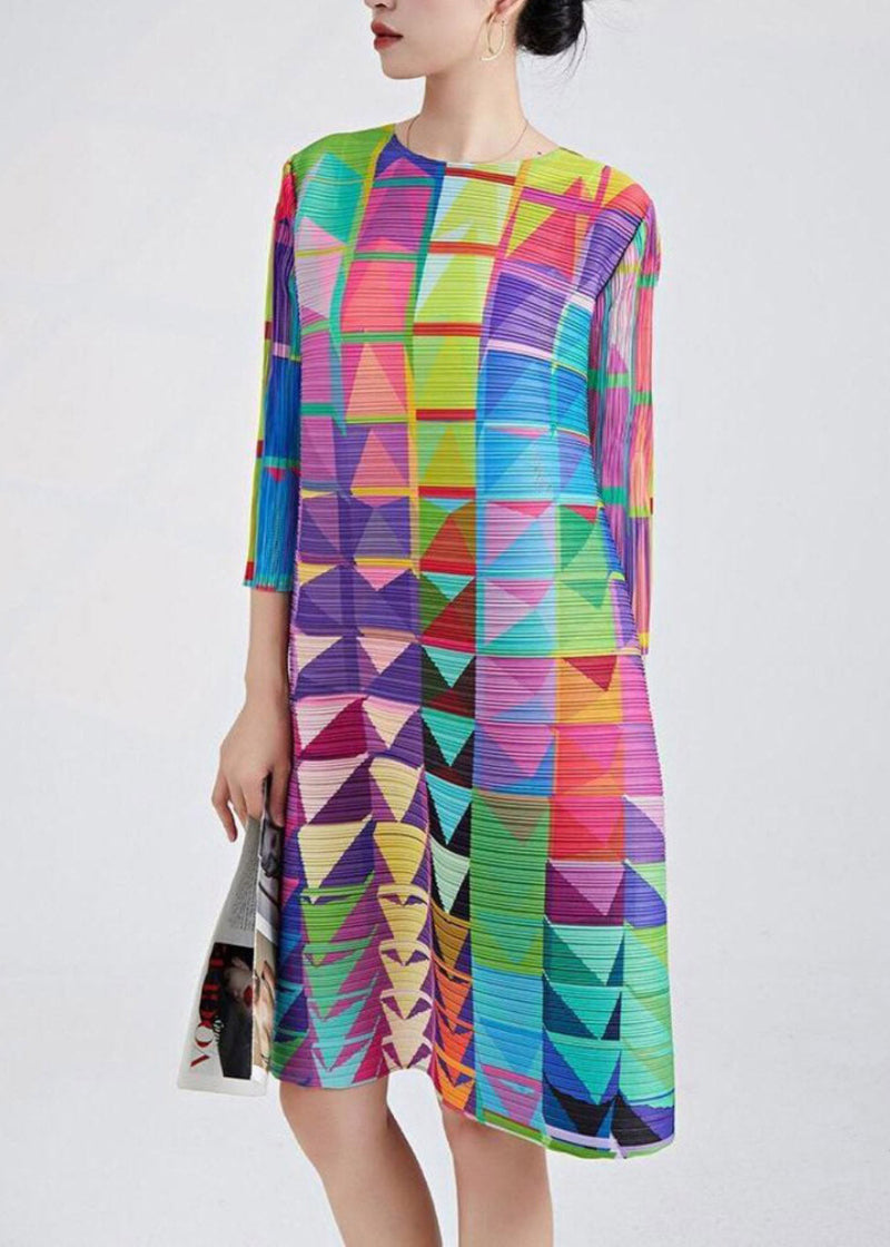 Organic Rainbow O-neck Print Long Dress Three Quarter Sleeve