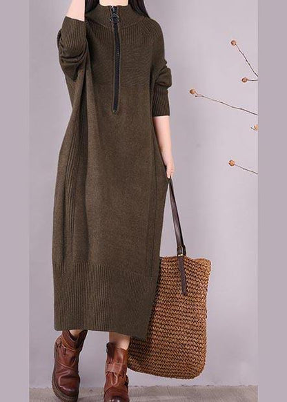 Chocolate Dresses Zippered Pockets Maxi Spring Dress