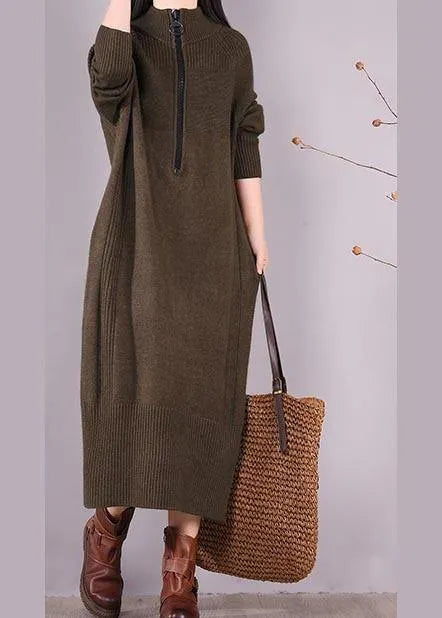 Chocolate Dresses Zippered Pockets Maxi Spring Dress