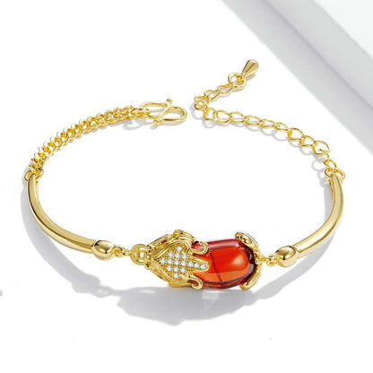 Fengshui Golden Red Agate Pixiu Wealth Luck Bracelet