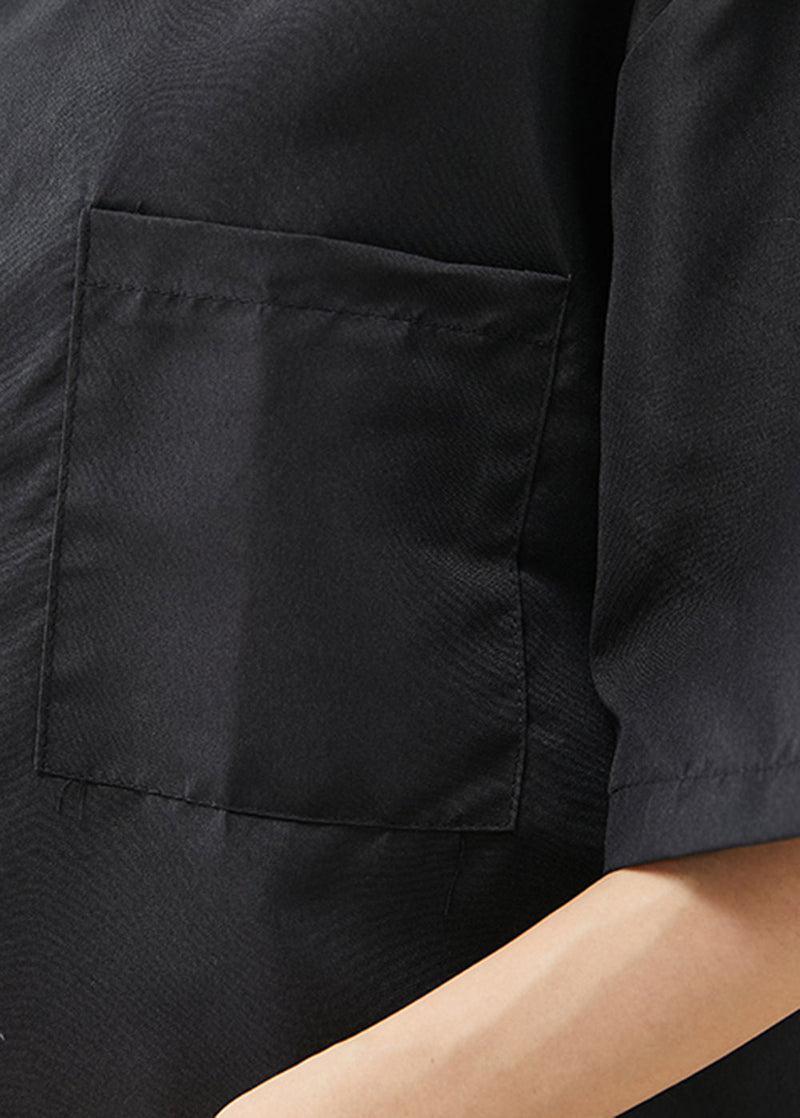 Black Oversized Chinese Style Cotton Shirt Short Sleeve