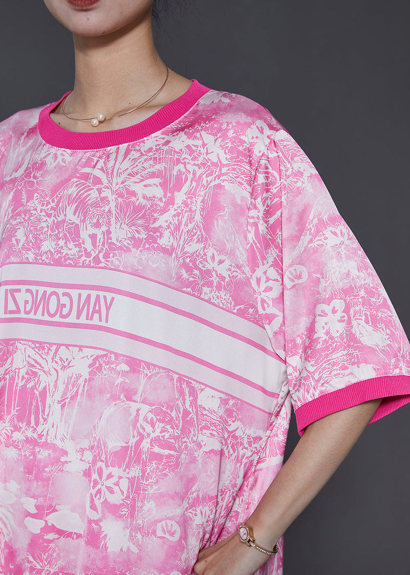 Pink Oversized Print Cotton Dress Summer