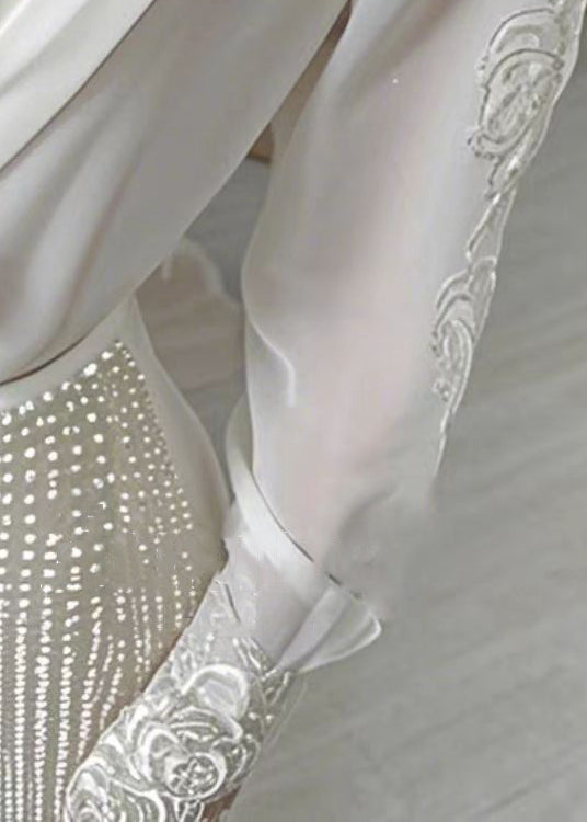 White V Neck Lace Patchwork Chiffon Shirt Fall