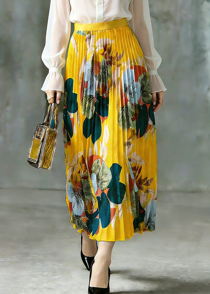Yellow Elastic Waist a Line Skirt Spring