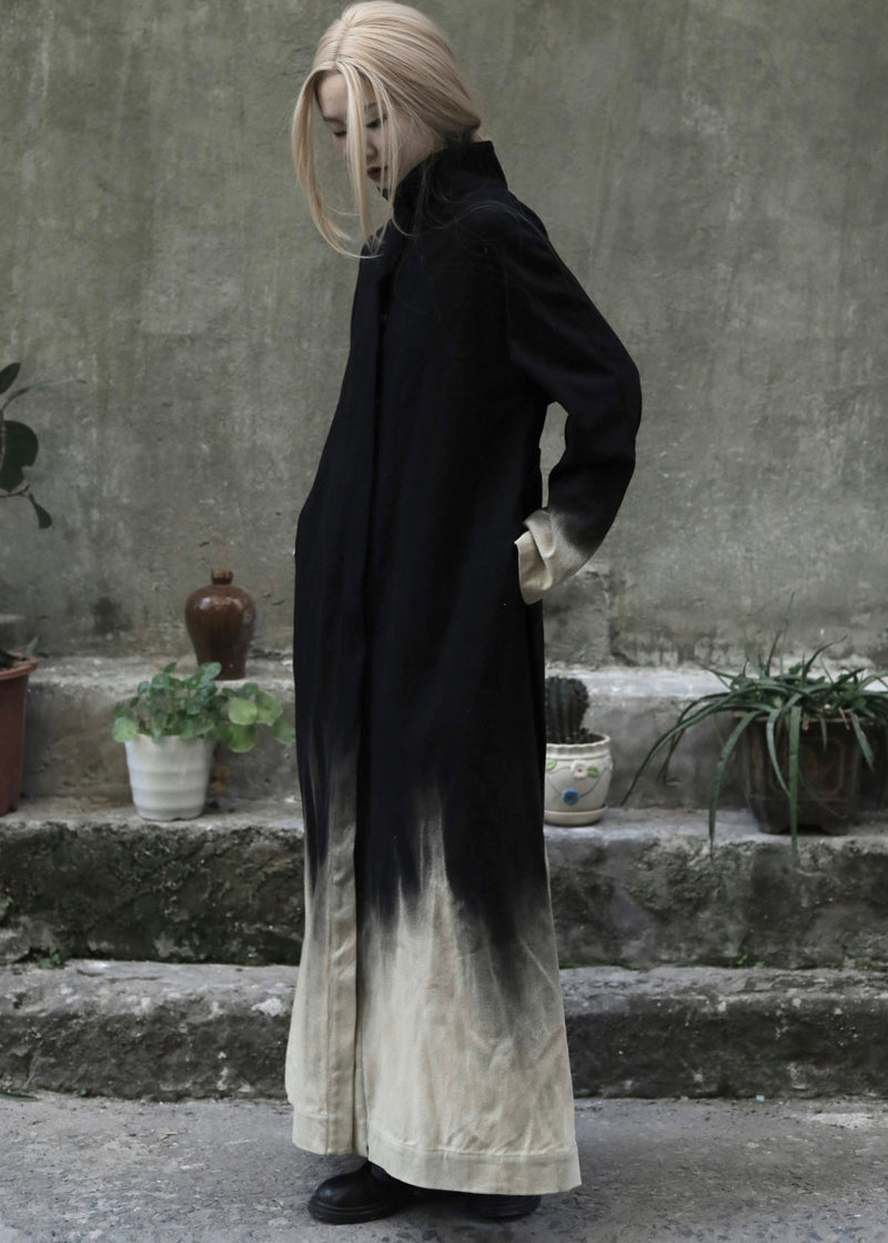 Gradient Color Tie Waist Pockets Denim Long Coats Long Sleeve Spring