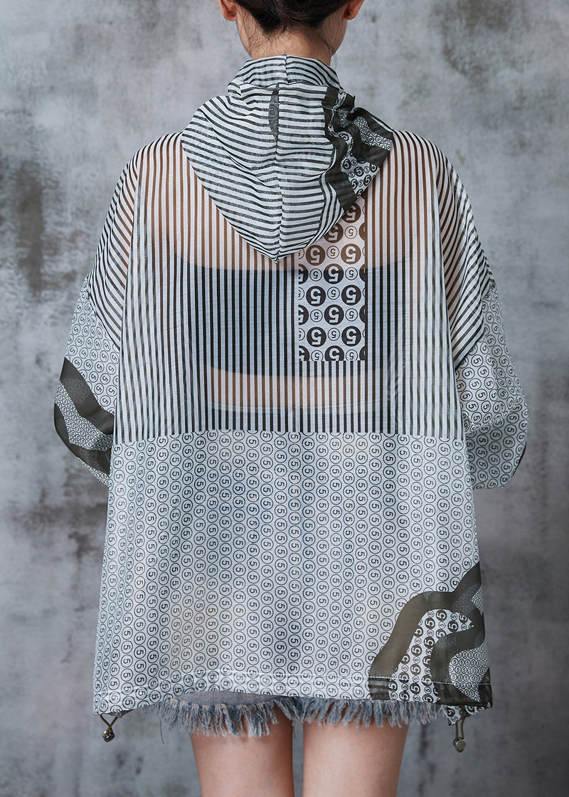 Grey Hooded Print Spandex Upf 50+ Coat Jacket Summer