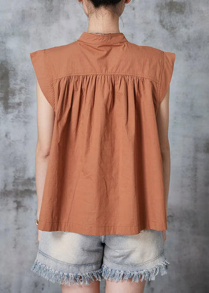 French Caramel Stand Collar Cotton Tank Sleeveless