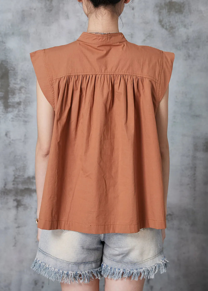 French Caramel Stand Collar Cotton Tank Sleeveless