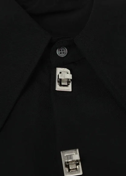 Diy Black Peter Pan Collar Button Top Long Sleeve