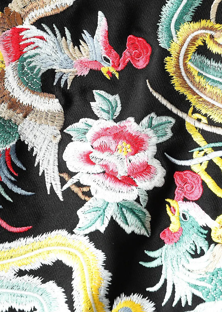 New Black O Neck Embroideried Patchwork Cotton Sweatshirts Fall