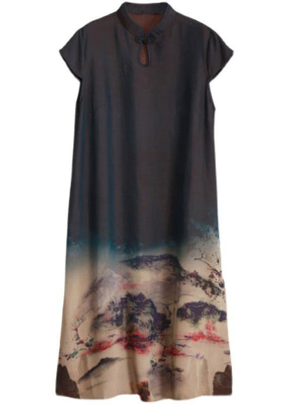 Mountain Paiting Satin Dress Long Summer Dresses