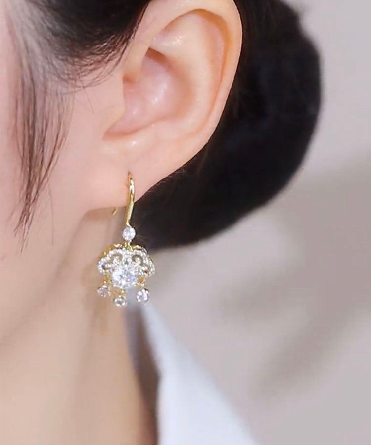 Gold Sterling Silver Overgild Zircon Safety Lock Tassel Drop Earrings