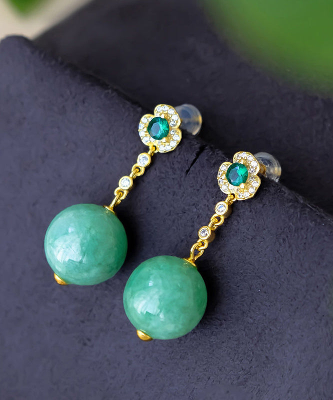 Green Sterling Silver Overgild Jade Crystal Zircon Drop Earrings