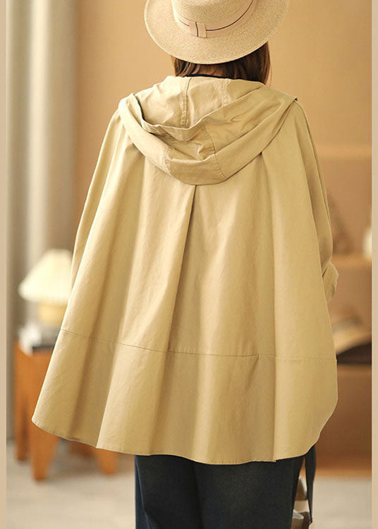 Khaki Bat Wing Sleeve Patchwork Fall Hooded Coat